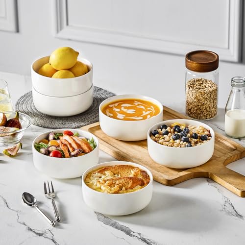Ivory White MALACASA Luna 24 oz Ceramic Cereal & Soup Bowls Set of 6 - Pack of 3