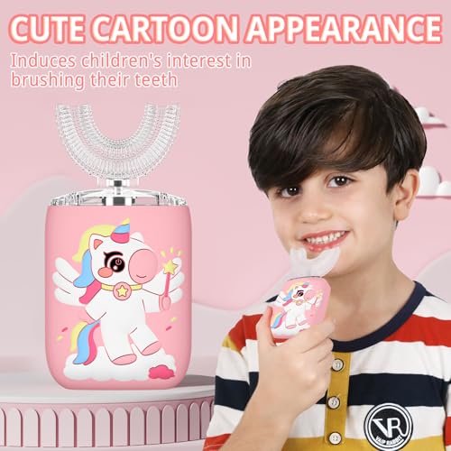 ELOTAME Kids Pink U-Shaped Sonic Electric Toothbrush for Ages 2-7 with Toothpaste