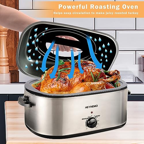 26 Quart Electric Roaster Oven with Viewing Lid, Large Stainless Steel Turkey Cooker