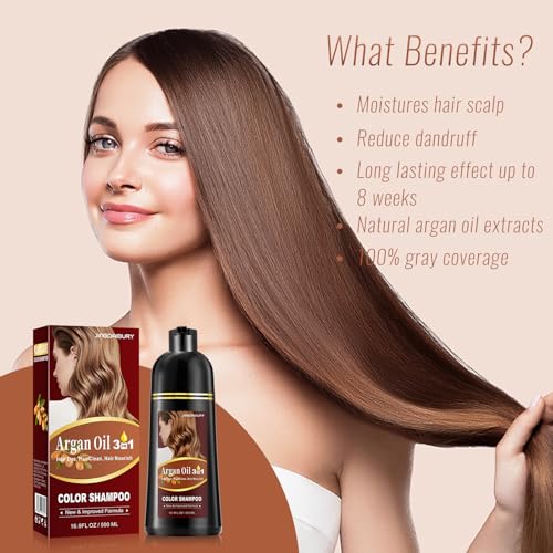 Onilyua Light Brown Hair Dye Shampoo with Argan Oil 16.9 Fl Oz - 3-in-1 Hair Color & Care for Men & Women