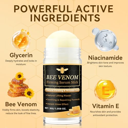 Bee Venom Firming Serum Stick, 2Pcs Bee Venom Cream, Multi Purpose Anti Wrinkle Face Cream for Deep Wrinkle Repair, Firming, Hydrating and Lifting, Suitable For All Skin Types