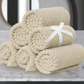6 PC Cotton Washcloths Set - Tan Beige, Soft Quick-Dry Low Lint 13x13 Inches
