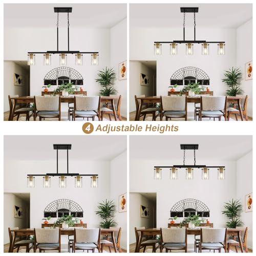 Farmhouse Chandelier Pendant Light Fixture - Brown, 5-Light Glass Shade