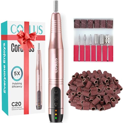 COSLUS C20 Cordless Nail Drill Electric File: Professional for Acrylic Gel Dip Powder Nails Portable Nail Drill Machine Kit for Manicure Pedicure Nail Set with Everything Rechargeable Lightweight