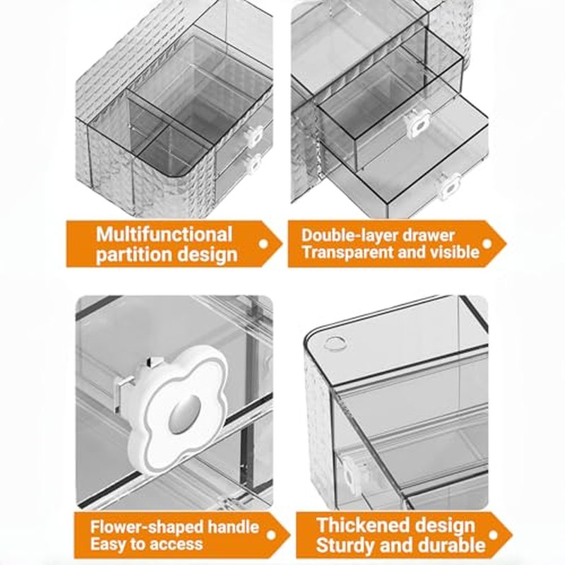 Makeup Organizer with Drawers and Clear Storage - Vanity Counter Organizer and Bathroom Countertop for Makeup Brush, Lipsticks, Nail Polishes, Perfumes, Eyeshadow Palettesand Cosmetics