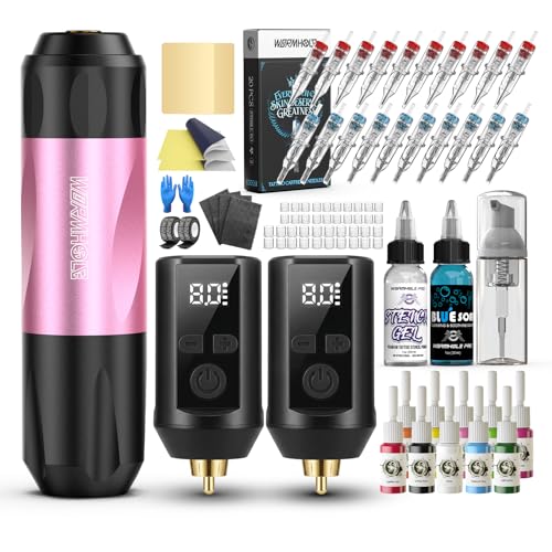 Wireless Tattoo Gun Kit for Beginners & Artists with Dual Batteries