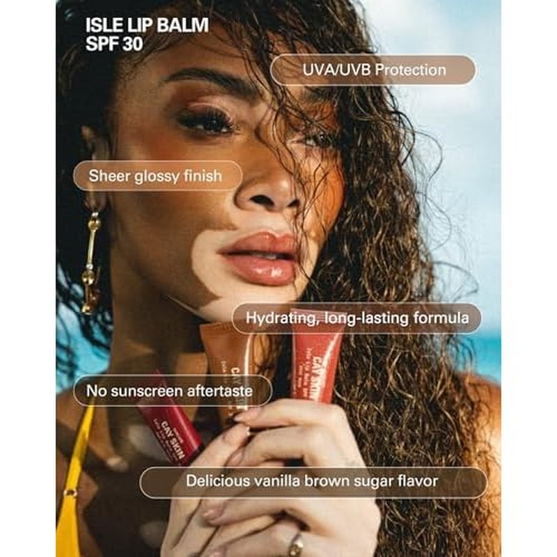 Cay Skin Isle Lip Balm SPF 30 ? High Shine, Hydrating + Sheer Lip Gloss in Vanilla Brown Sugar Flavor ? Formulated with Natural Ingredients for All Skin Tones ? Clear, 0.35 oz