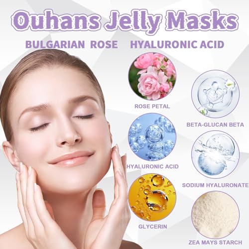 Jelly Mask Set,Hyalorunic Acid Jelly Masks For Facials Professional,Rose Hydro Jelly Face Mask,with Facial Mask Mixing Bowl Set,Headband,Birthday Gifts for Women,Gift Set for Valentine's, Mother's Day