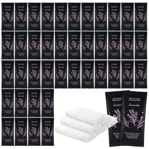 Hot or Cold Moist Cotton Towel Bulk Moist Towelettes Individually Wrapped 8.7" x 8.7",White Towel Services,Refreshment Pre Moistened Towels Lavender Scent for Travel Sport Party Spa Dentist Hotel100