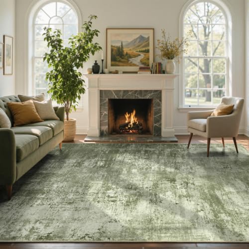 Cuzwlovita 8x10 Ft Green Abstract Washable Area Rug - Modern Living Room Decor