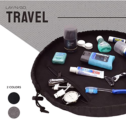 Lay-n-Go Grey Water-Resistant 4-in-1 Drawstring Toiletry Bag - Travel Organizer
