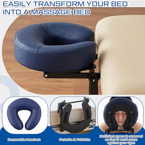 Adjustable Bed Massage Headrest with Soft Pillow Cushion - No Armrest, Navy Blue