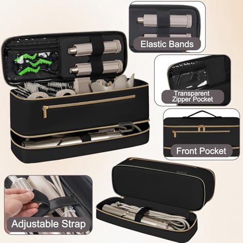 Travel Carrying Case for Shark Flex Style,Double Layer Storage Case,Portable Storage Organizer Bag for Shark Flexstyle and Attachments,Black Gold(Only Bag)