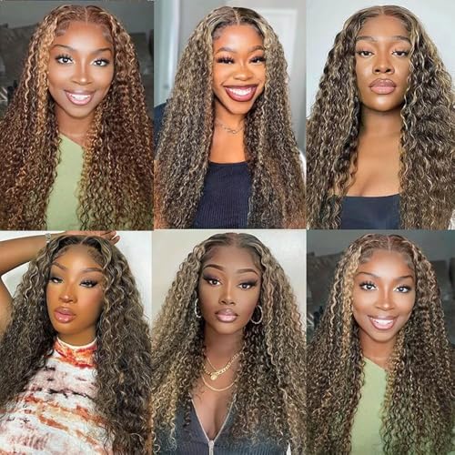 Kinky Curly Human Hair Bundles Blonde Highlight 16 Inch Virgin Hair Extensions - P1B27