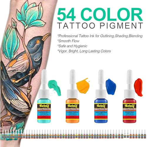 Solong Tattoo Ink Set 54 Colors - Complete 1/6oz (5ml) Pigment Kit, Professional Tattoo Supplies, Variation of THIS listing