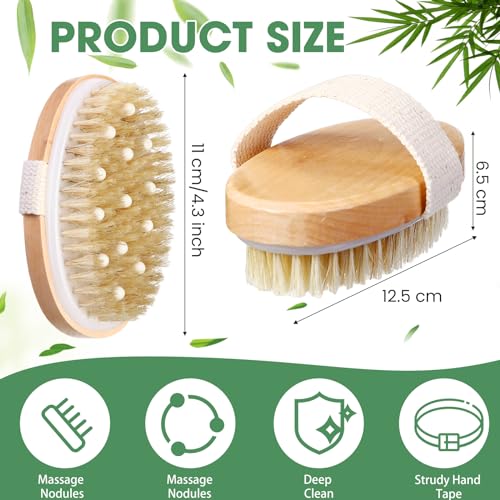 Dry Body Brush for Lymphatic Drainage & Exfoliation - Natural Wooden Handle, 2 Pack
