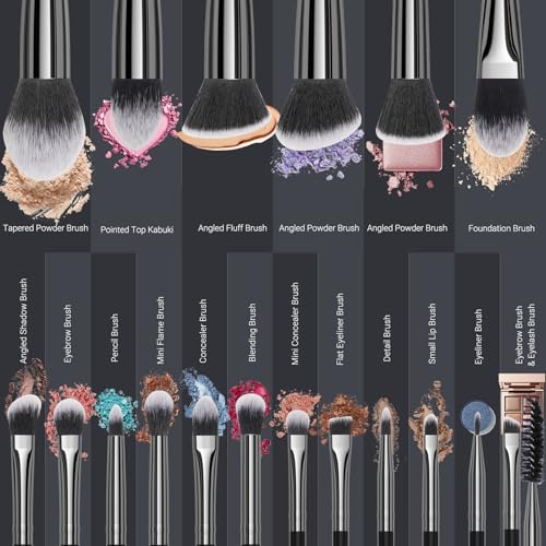 Black 18-Piece Professional Makeup Brush Set with Travel Case for Face & Eyes