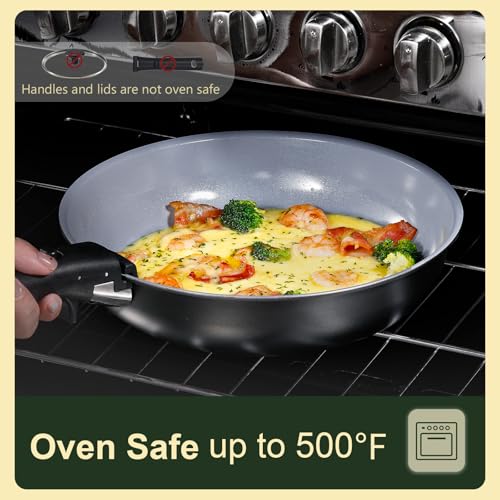 Ceramic Cookware Set with Detachable Handles - 19 Pieces, Non-Stick, Black/Gray