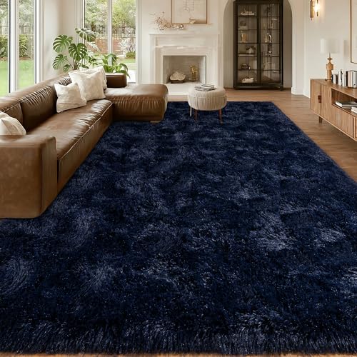 Navy Blue Rug 8x10 Large Fluffy Living Room & Bedroom Decor - Mugorn