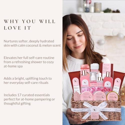 Coconut Melon Spa Gift Basket for Women - 17-Piece Relaxation Set