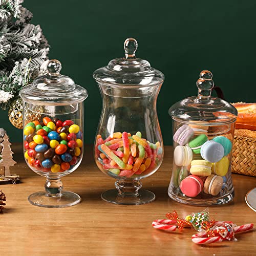 MyGift Clear Glass Apothecary Jars with Lid Set of 3 - Decorative Footed Vases