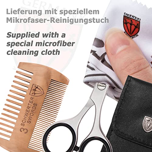 Drei Schwerter 3 Swords Germany Beard, Mustache Scissors With Comb – Stainless Steel, Black Case