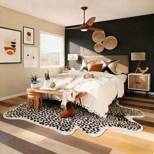 Beige & Black Leopard Print Rug 6.7x5.2ft Faux Animal Carpet Home Decor