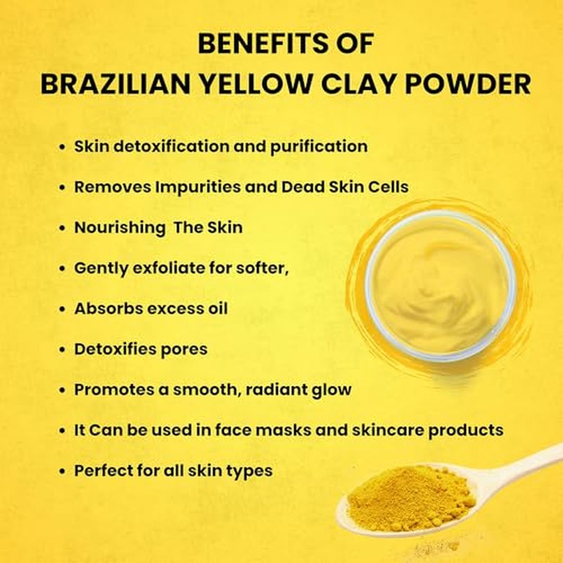 Brazilian Yellow Clay Powder 114 g - Natural | Cosmetic clay powder for Skin Care| Face Mask | Soap Making