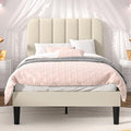 Twin Size Upholstered Bed Frame with Adjustable Headboard - Bone Beige