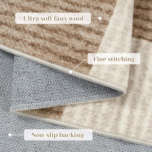 9x12 Checkered Washable Area Rug - Brown Non-Slip Living Room Carpet