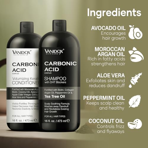 Tea Tree Carbonic Acid Shampoo & Conditioner Set for Hair Growth & Repair - 16 Fl Oz Each
