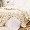 Bigacogo Beige Chunky Knit Throw Blanket 60x80 Inches Over Size Couch Blanket