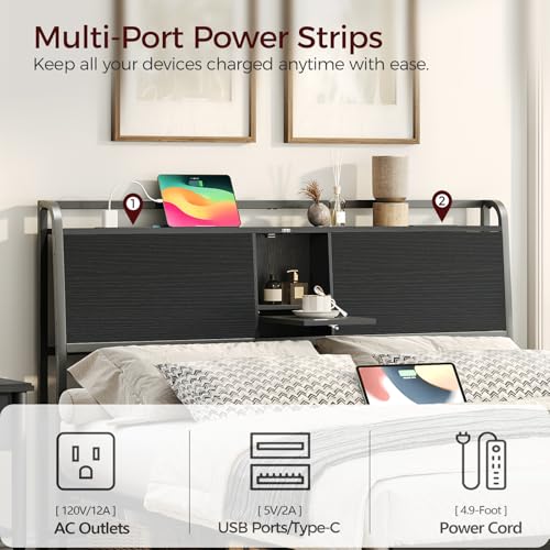 MAHANCRIS Queen Size Headboard with Storage, Dual Power Sockets & Flip Door