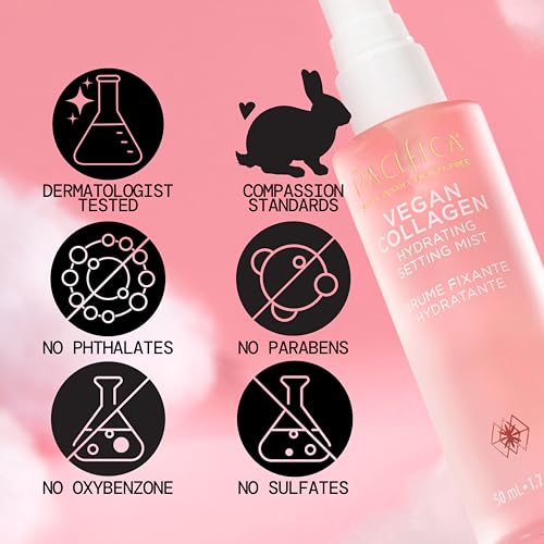 Pacifica Beauty Vegan Collagen Hydrating Setting Mist ? Hydrating Illuminating Face Primer for Dewy Skin, w/Vegan Collagen & Squalane for Radiant Glow, Soft-Focus Pore Blurring Makeup Base