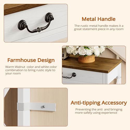 IRONCK 39.4-Inch Farmhouse Console Table with Storage - White & Walnut Variation 39.4inch