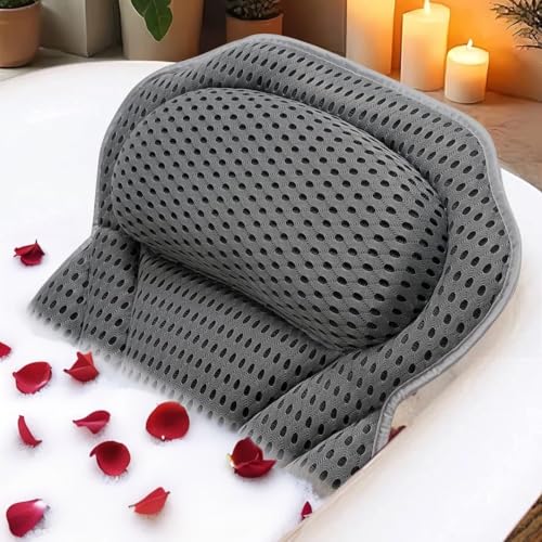 Idle Hippo Grey 4D Air Mesh Bath Pillow - Neck & Back Support for Tub & Spa