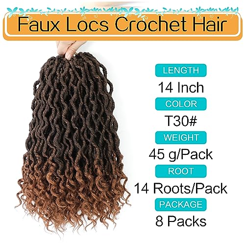 Karida Goddess Locs Crochet Hair 14 Inch T30# - 8 Packs Faux Locs with Curly Ends, Pre Looped for Black Women
