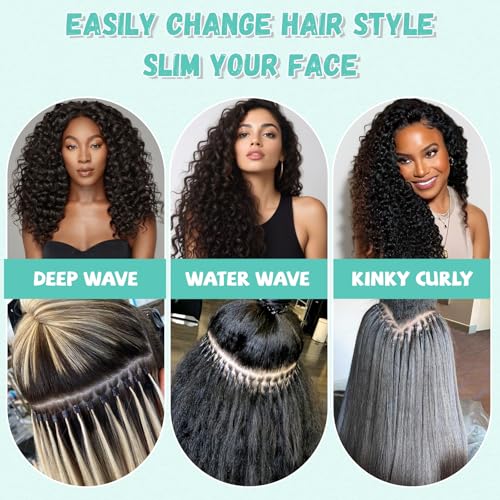 Ubetta Deep Wave I Tip Hair Extensions Human Hair 18 Inch - Pre Bonded Keratin for Black Women