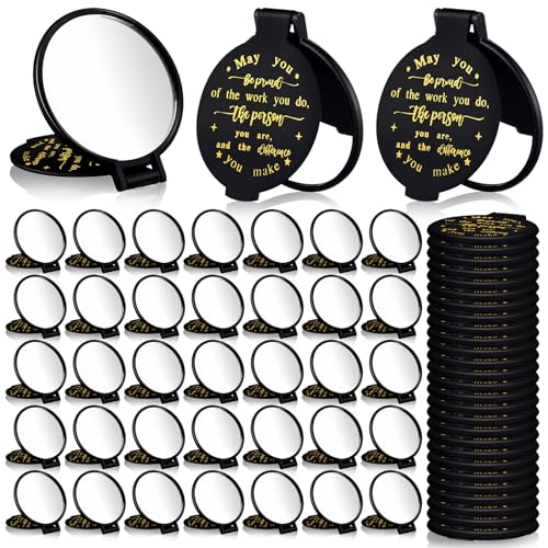 Weysat 48 Pcs Inspirational Small Compact Mirrors Bulk Gifts, Be Proud Gifts for Women Office Employee Coworker Staff, Bulk Pocket Makeup Hand Mirrors for Purse for Galentines Valentines Party Favors