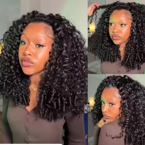 Burmese Curly Half Wig Human Hair - 14 Inch Glueless Flip Over Style, 200% Density, Headband, Beginner Friendly
