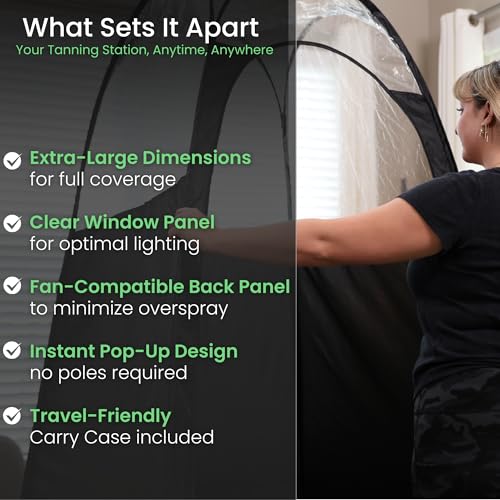 Large Spray Tan Tent ? Deluxe Pop Up Tent Portable Tanning Booth with Carry Case ? Clear Window for Perfect Spray Tanning ? Easy Clean for Home & Salon