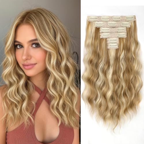 KooKaStyle 14 Inch Honey Blonde Clip-In Wavy Hair Extensions F26/613#