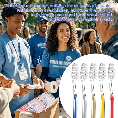 Fafortune 200 Disposable Toothbrushes with Toothpaste - 5 Colors, Individually Wrapped, Travel & Hotel Use