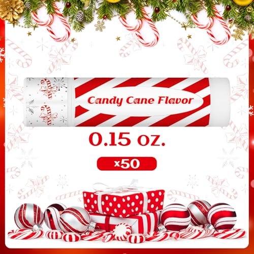 Candy Cane Peppermint Lip Balm Set - Christmas Party Favors, 50 Pack