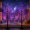 2 Pack 6FT Black Birch Halloween Tree with Purple & Orange LED Lights, Timer & Waterproof
