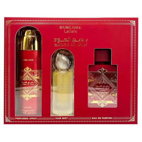 Unisex Oud Perfume Set with Hair Mist & Deodorant - Fresh Fruity Vanilla Rose - 3 Piece