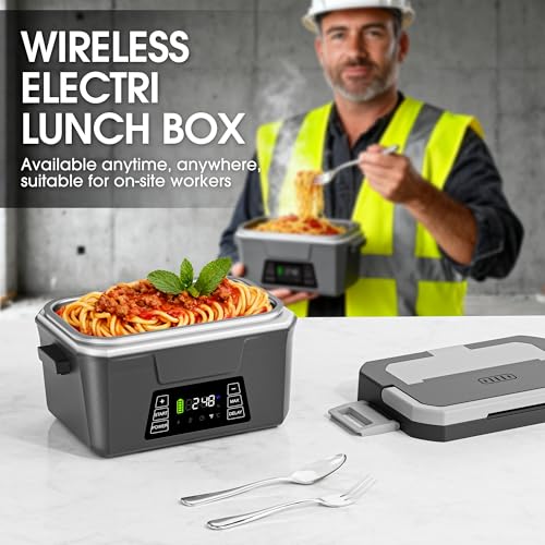 Herrfilk Gray Cordless Electric Heated Lunch Box 1.2L Self-Heating Food Warmer