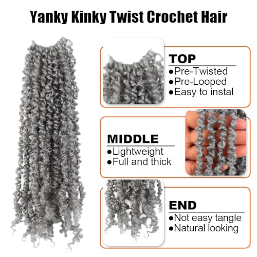 Osuntress Gray Yanky Twist Crochet Hair 8 Inch - 10 Packs for Black Women