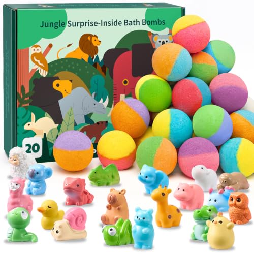 Kids Jungle Bath Bombs with Surprise Animal Toys - Safe, Fun Gift Set