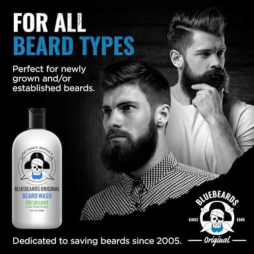 Bluebeards Original Fresh Mint Beard Care for Men, 8.5 oz. - Natural Peppermint Oil Formula for Deep Cleansing, Softening, and Conditioning Beard and Skin - Made in USA